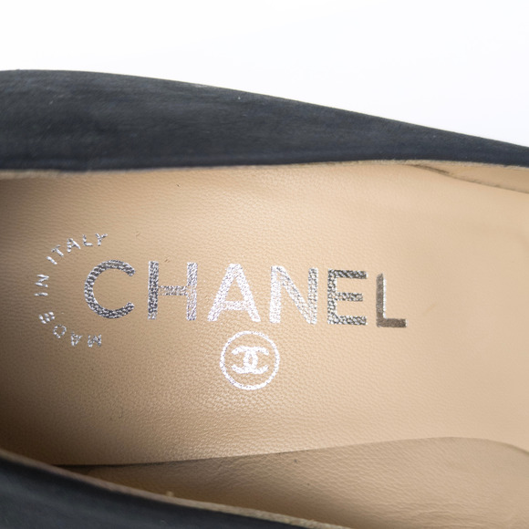 CHANEL Black Calfskin Leather Cap Toe CC Platform Pumps Women's FR 39.5 US 8.5 - Picture 10 of 11